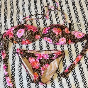 Leopard Print Bikini with Pink Floral Accents